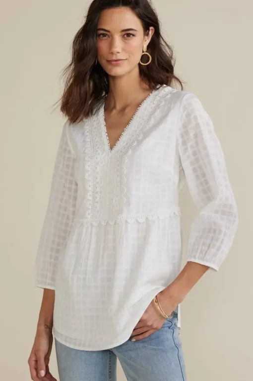 Elodie Windowpane Gauze Top