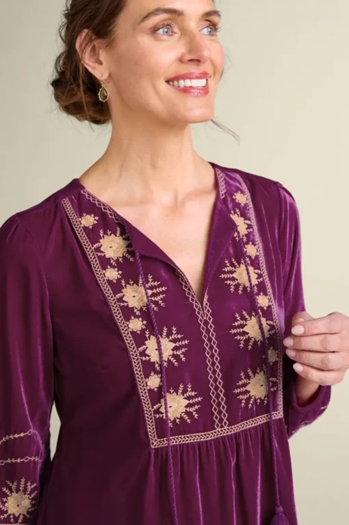 Evelyne Embroidered Velvet Tunic