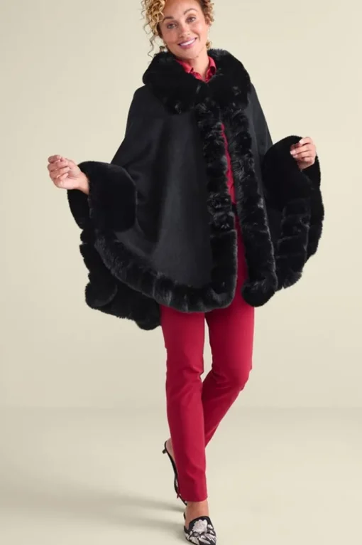 Mila Faux Fur Trim Cape