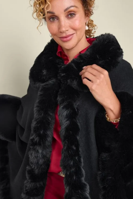 Mila Faux Fur Trim Cape