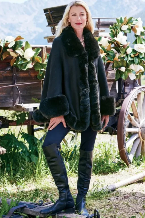Mila Faux Fur Trim Cape